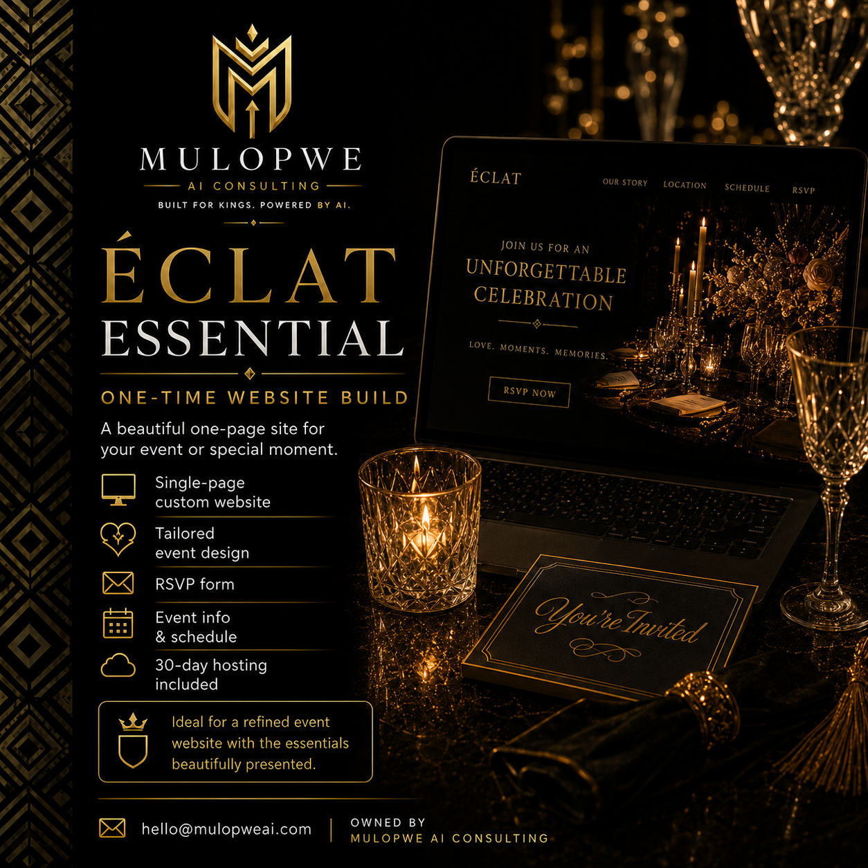 Éclat Essential — black and gold editorial event art
