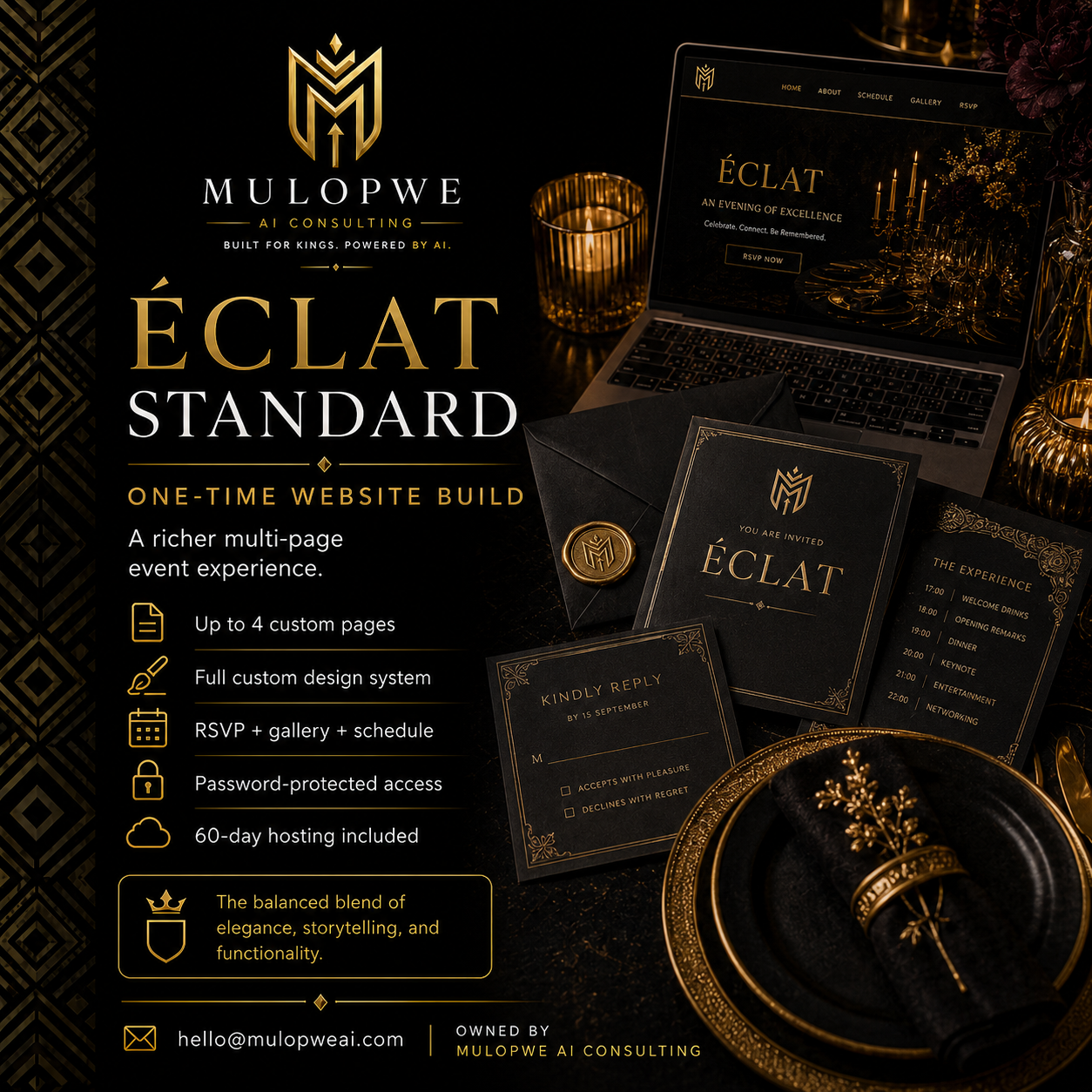 Éclat Standard — black and gold editorial event art