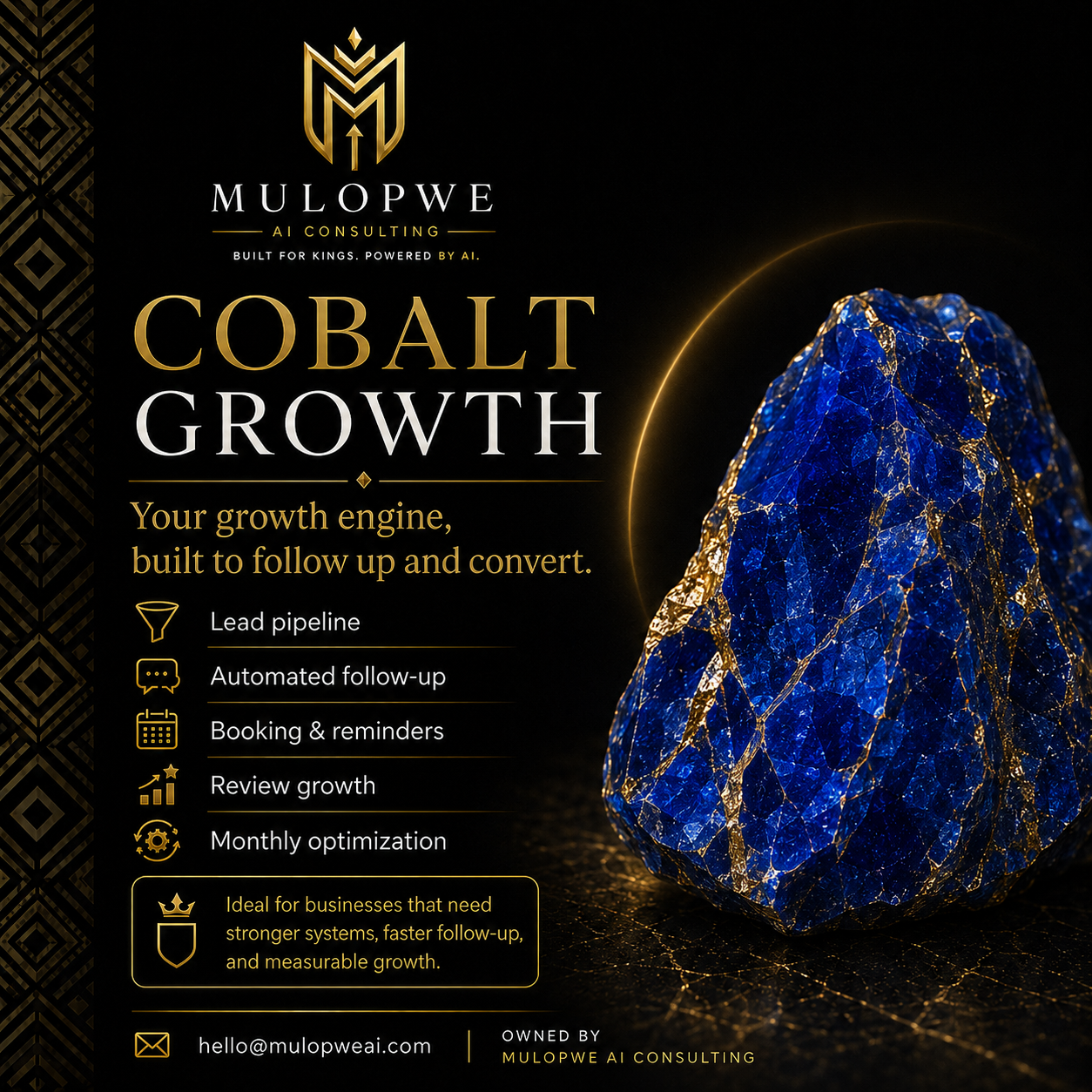 Cobalt package — royal blue mineral with gold veins